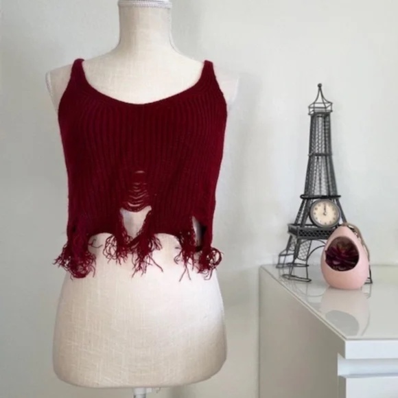 Sweet Fashion | Burgundy Ribbed Knit Crop Tank Top | Size XS/S - Picture 1 of 9